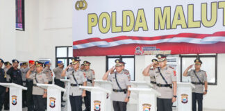 Kapolda Malut Pimpin Upacara Sertijab Empat Pejabat Utama dan Pelantikan Ka SPKT